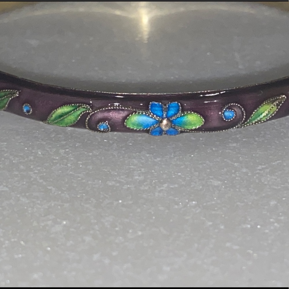 Vintage Beautiful Silver Raised Enamel Bangle